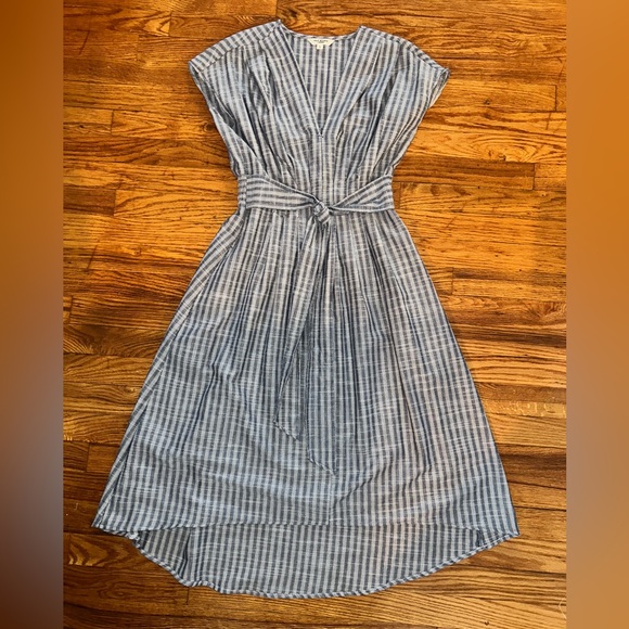 NWOT Max Studio Tie Front Cotton Blend Navy/White Train Striped Midi Dress - Picture 6 of 16
